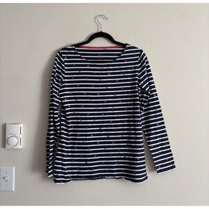Boden Stripes Ahead of the Sea Top Navy White Stripe Red 10 Medium Preppy Office